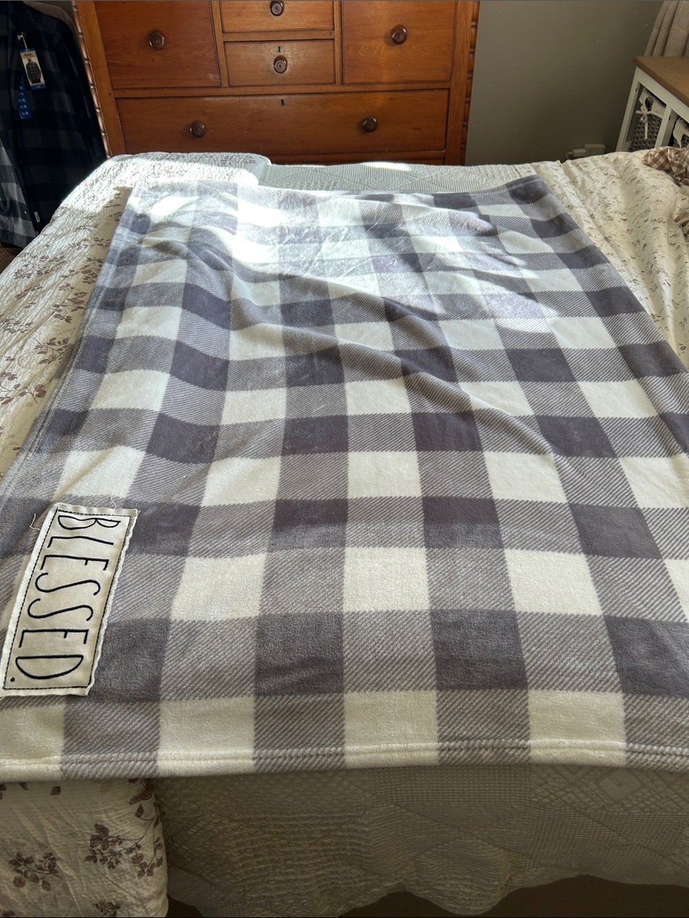 Rae Dunn Gray and White Buffalo Check Throw Blanket
